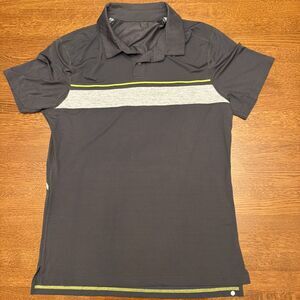 Lululemon Performance Polo Shirt Mens Medium Gray Short Sleeve Casual Striped